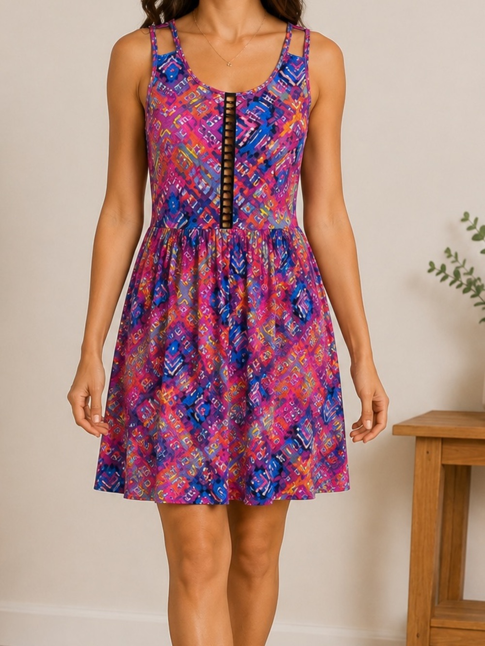 MINKPINK Multicolor Sleeveless Mini Dress - Pink, Blue, Orange XS